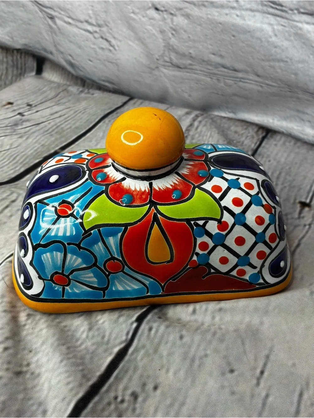 Talavera Mexico Folk Art Pottery Ceramic Hand Painted Flowers Replacement Lid